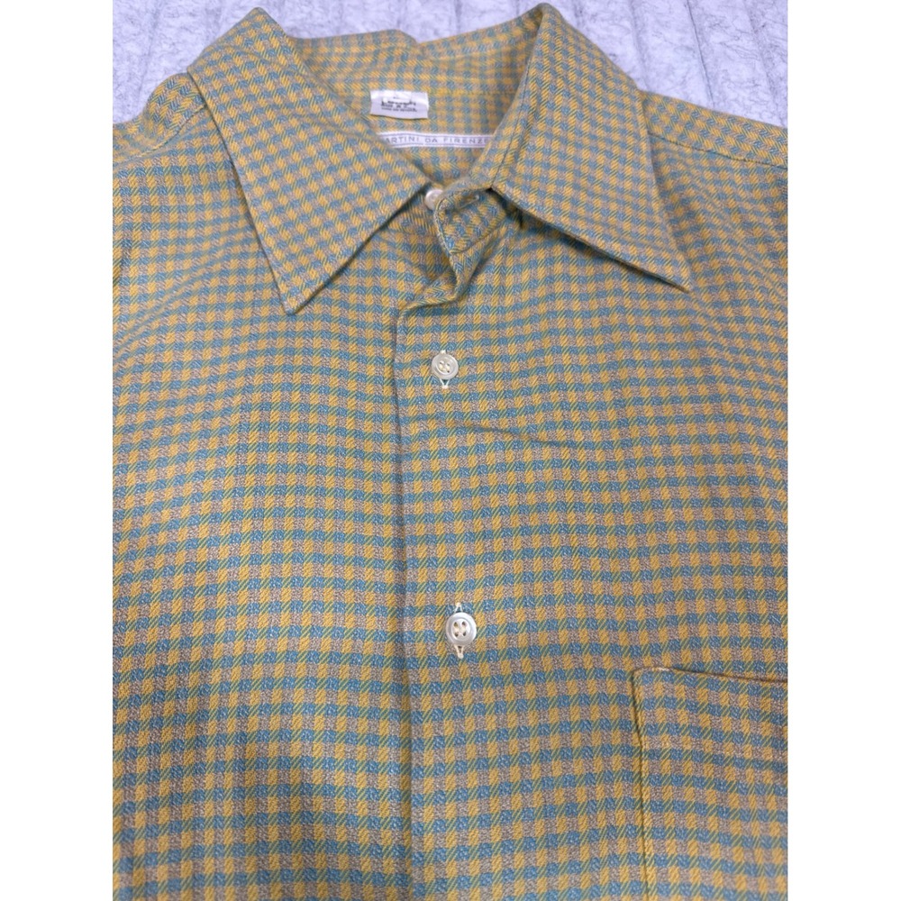 Moreno Martini Da Firenze Mens Yellow Blue Houndstooth Shirt Made in Italy L